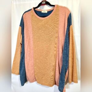 HOPELY NWOT L Long Sleeve Pink and Blue Block 149